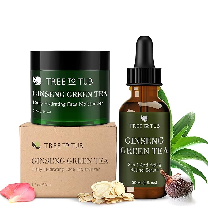 Tree To Tub Hydrating Face Moisturize and Face Serum for Face & Wrinkles - Water-Based Hyaluronic Acid, Vitamin C & E, Organic Aloe, Green Tea, Natural Ginseng and Hydrating Facial Serum for Dry & Sen