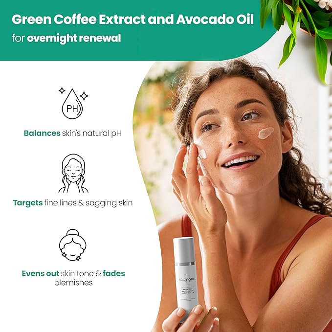 Apple Cider Vinegar Restorative Night Cream - Overnight Firming, Smoothing Cream with African Green Coffee, Green Tea, Chamomile & Probiotic Extracts for Dry, Oily, Sensitive Skin, Men & Women