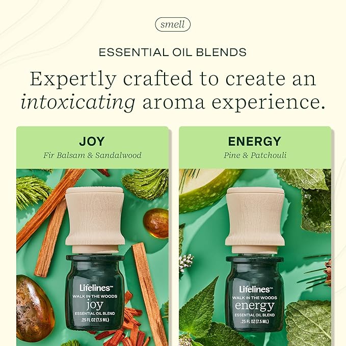 Lifelines Essential Oil Blends, 2-Pack - Blended Essential Oils with Mess-Free Precision Pump for Aromatherapy Diffusers - Long-Lasting Scented Fragrance - Walk in The Woods (Joy & Energy)