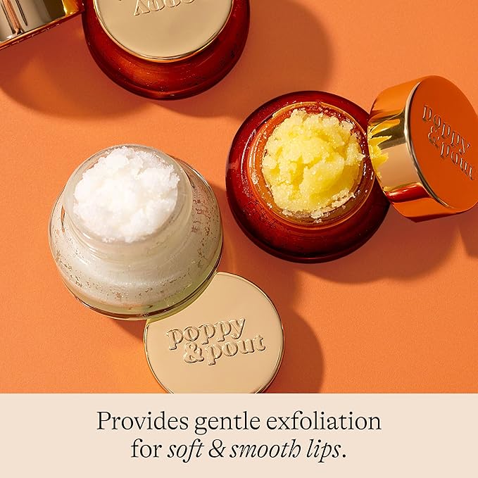 Poppy & Pout Natural Lip Scrub, Moisturizing Sugar Scrub for Dry Lips, Lip Scrubber Exfoliator with Essential Oils Smooths and Hydrates Lips, In Recyclable Glass Jars, Cruelty Free - Island Coconut