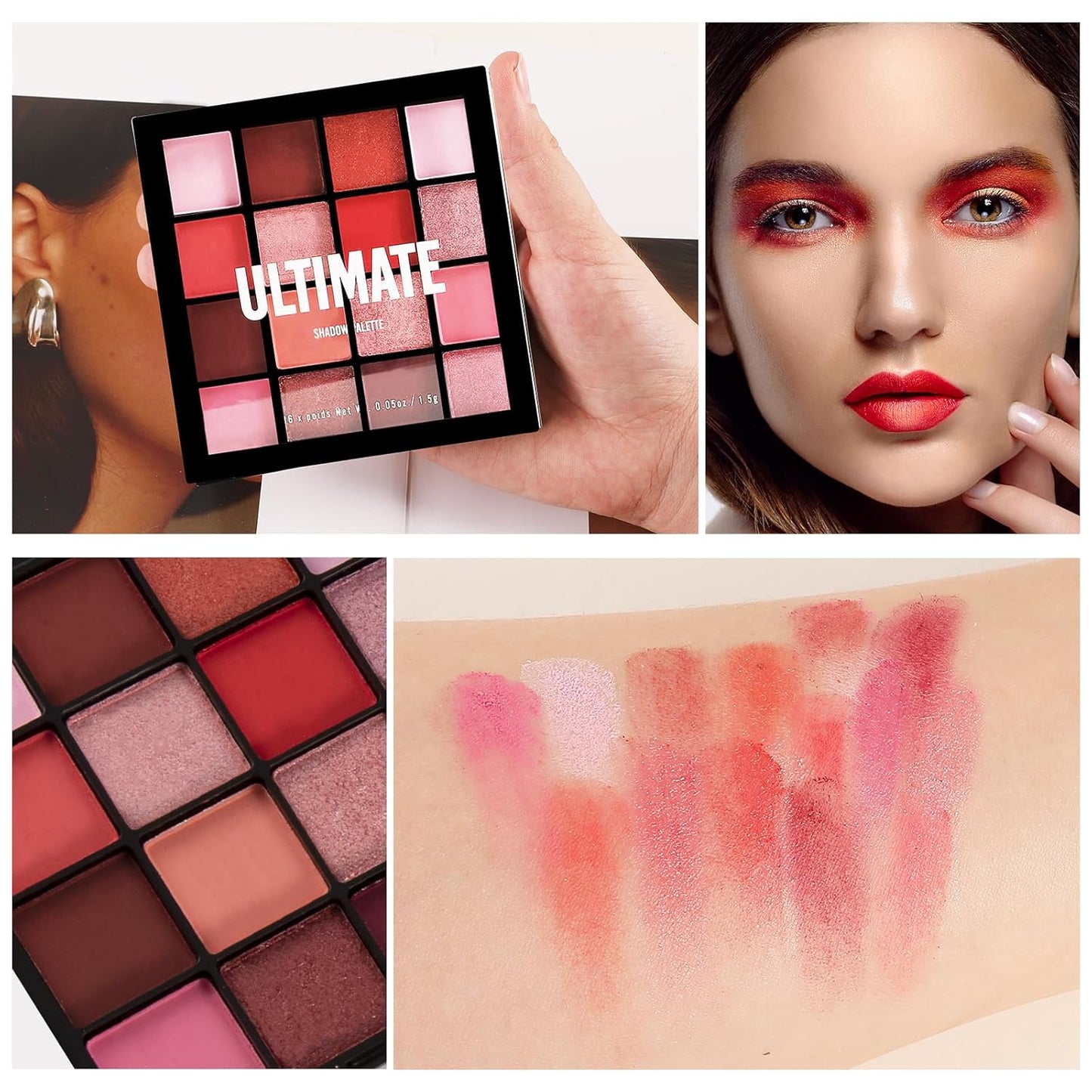 Boobeen Colorful Eyeshadow Palette Makeup-16 Colors, Matte and Glitter Eyeshadow, Bright Eyeshadow palettes, Blendable, Easy to Build Dramatic Glamour Looks (Peach)