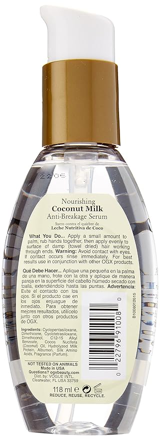OGX Nourishing Coconut Milk Anti-Breakage Serum, 4 Ounce (Pack of 2) (91008)