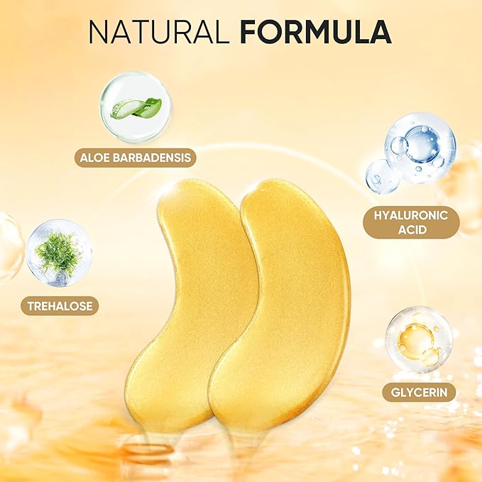 20Pcs/10Pairs Under Eye Patches Gold for Dark Circles, Puffy Eyes, and Wrinkles, 24K Gold Eye Mask for Face, Eye Cream for Men and Women