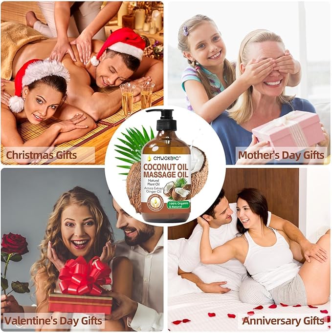 Coconut Oil Massage Oil for Massage Therapy- Relaxing Massage Oil,Carrier Oil for Essential Oils,Non-Greasy Coconut Oil for Skin and Hair,Massage Oils for Date Night Spa Body Oil for Women Men