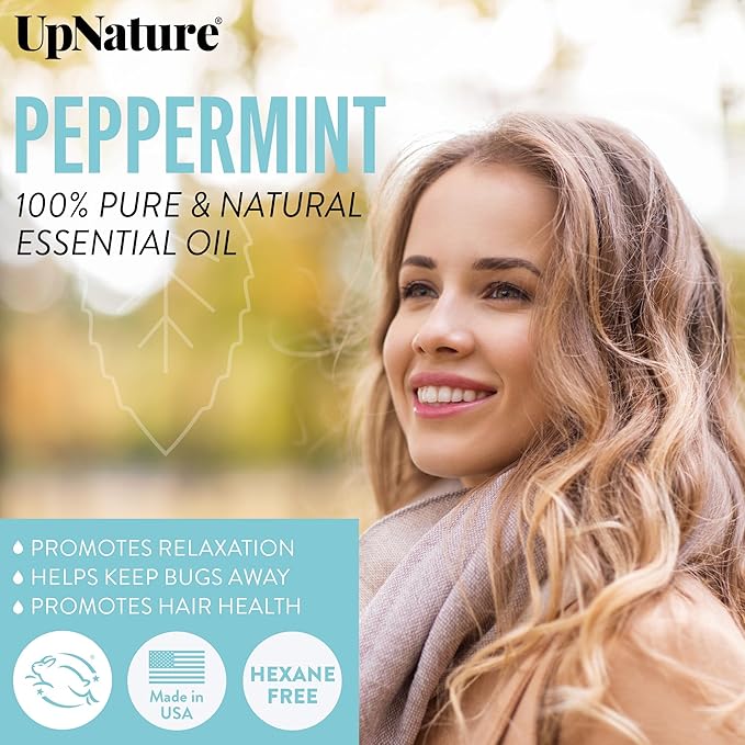 UpNature Peppermint Oil - 100% Pure Natural Peppermint Essential Oil for Hair Diffuser & Skin, 2oz
