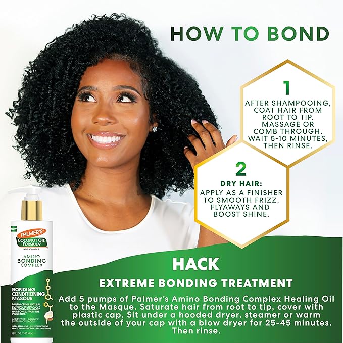 Palmer's Amino Bonding Complex Hair Mask, Intense Conditioning Masque Pack with Coconut Oil & Vitamin E, Heat Protectant, Anti Frizz, Adds Shine, Protects Hair Growth, All Hair Types, 12 fl. oz bottle