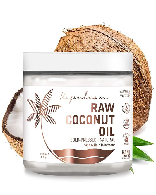 Kapuluan Organic Coconut Oil for Hair, Skin – Raw Extra Virgin Coconut Oil - Pure Unrefined Cold Pressed Oil with MCTs for Body Care or Haircare, Hair Growth, Aceite de Coco Organico, Baby, Dogs, Pets