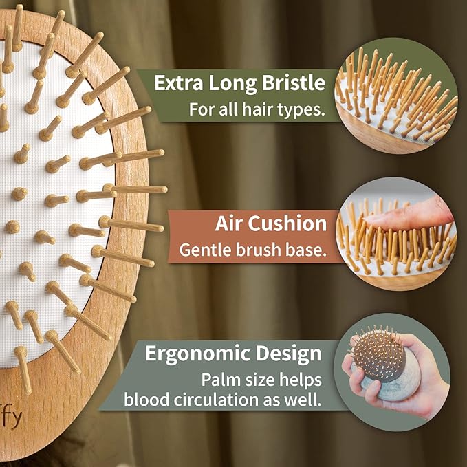 Uffy Acubrusher – Bamboo Bristle Gua Sha Hair Brush - Ergonomic Scalp Massager for Dandruff & Hair Growth, Suitable for All Hair Types - Ideal Gift for Mom in Turquoise Blue