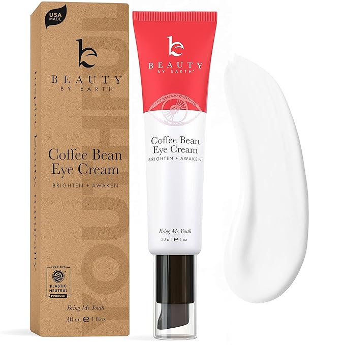 Beauty by Earth Caffeine Eye Cream for Puffiness & Bags Under Eyes - USA Made with Natural & Organic Ingredients, Under Eye Cream for Dark Circles with Glycerin & Vitamin E, Brightens & Refreshes