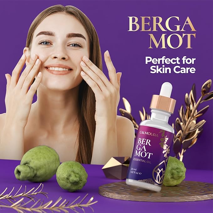 Premium Organic Bergamot Essential Oil (1 OZ) — Undiluted Organic Bergamot Oil for Diffuser Aromatherapy and Hair & Skin Care