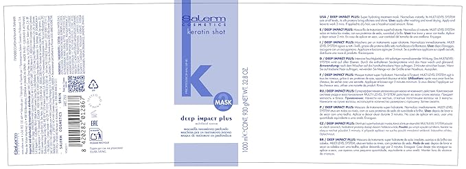 SALERM - Hydrating Hair Mask - Deep Impact Plus - 1000 ml - Deep Hair Hydration - For Use After Keratin Shot + Keramix Treatment - Smooth and Straight Hair