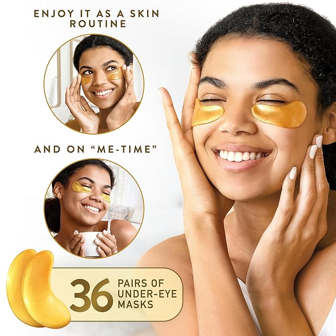 Under Eye Patches (72 Patches) for Puffy Eyes and Dark Circles with Pure Collagen, 24K Gold Eye Gel Pad Masks for Reducing Eye Bags, Puffy Dark Circles, Wrinkles, and Fine Lines
