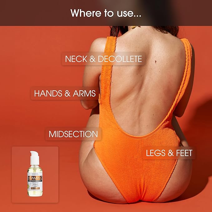 Advanced Clinicals Vitamin C Body Oil Skin Care Moisturizer W/Vitamin E & Turmeric - Nourishing, Brightening, & Hydrating Body Oil To Improve Look Of Dark Spots, Dry Skin, & Stretch Marks, 3.8 Fl Oz