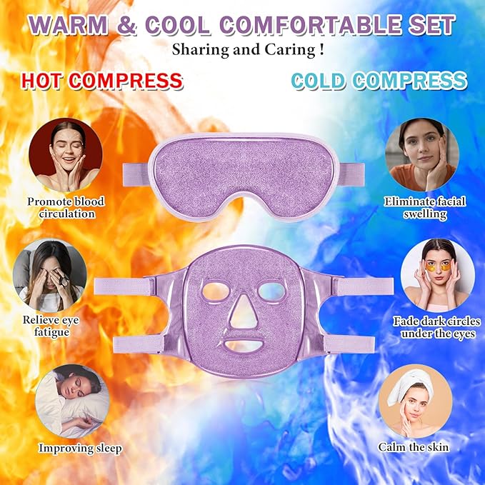 Geyoga Gel Ice Face Eye Mask Cooling Face Eye Masks for Reducing Puffiness, Dark Circles, Redness, Pain Relief, Migraine, Stress, Hot/Cold Pack Compress with Soft Plush Backing(Purple)