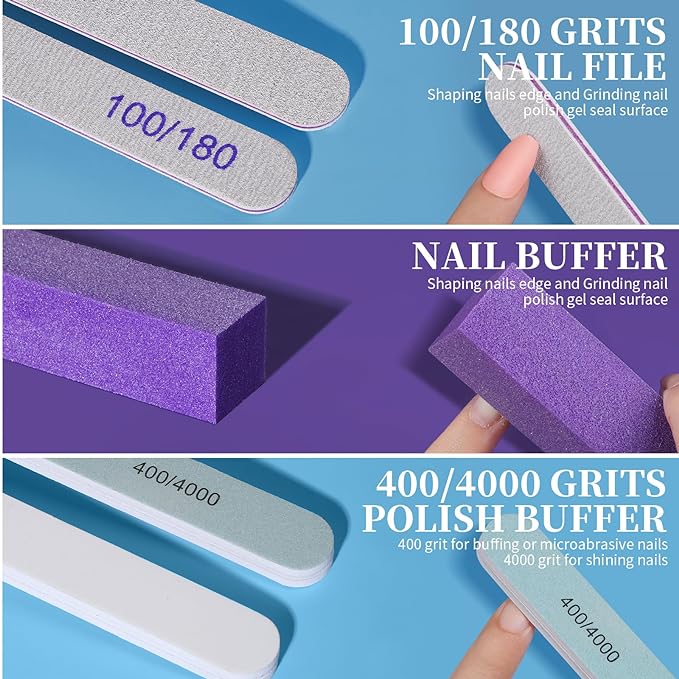 Teenitor Nail Files and Buffers, Cuticle Remover, Nail Care Kit, Nail File, Cuticle Softener, Cuticle Oil, Cuticle Pusher, Cuticle Peeler Scraper, Cuticle Remover Liquid, Nail File Kit Lavender