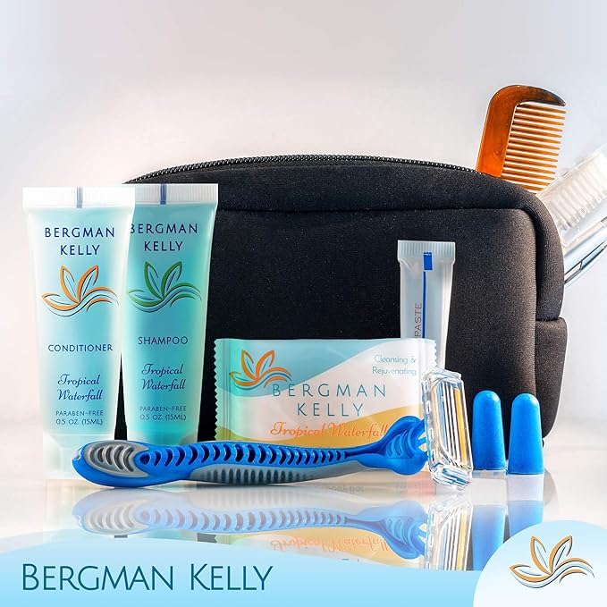 BERGMAN KELLY Rectangular Hotel Soap Bars, Shampoo & Conditioner 3-Pc Set (0.5 oz each, 150 pc, Tropical Waterfall), Delight Guests with Invigorating & Refreshing Bulk Travel Size Hotel Toiletries