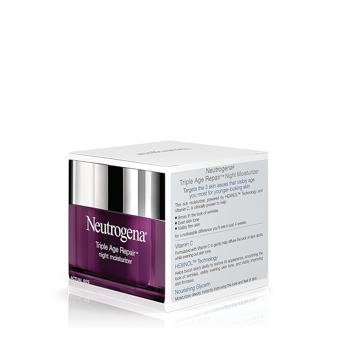 Neutrogena Triple Age Repair Night Cream, 1.7oz Jar, Anti-Aging Face Cream, Face Moisturizer For Women & Men, Hydrating Night Face Moisturizer for Even Skin Tone & Firming, Vitamin C