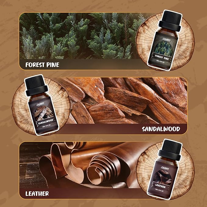 SALUBRITO Woody Fragrance Oils Set, Wood Essential Oil Set for Diffuse, Forest Pine, Sandalwood, Leather, Teakwood, Myrrh, Cedarwood Scented Oil for Candle, Soap Making