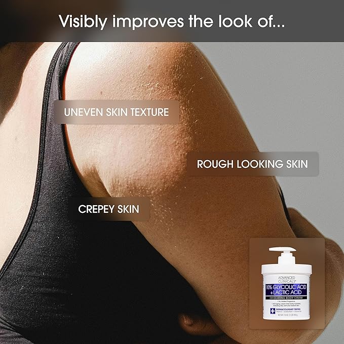 Advanced Clinicals 10% Glycolic Acid + Lactic Acid Lotion Exfoliant Moisturizing Cream With Hyaluronic Acid Moisturizer | AHA Exfoliating Body Cream Improves Look Of Uneven Rough Skin Texture, 2-Pack