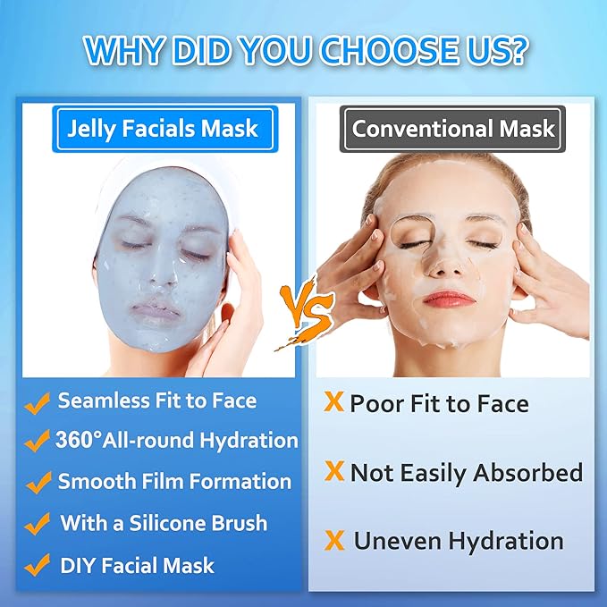 Jelly Mask Powder for Facials Care,Hyalorunic Acid Jelly Face Mask,Rose Jelly Face Mask,Brightening & Hydrating Gel Face Masks with Double-ended Silicone Brush, 23 Fl Oz