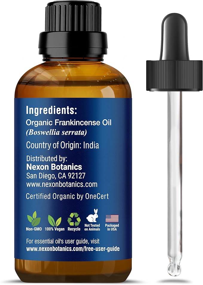 Organic Frankincense Essential Oil 30 ml - Pure Natural Boswellia Serrata for Diffusers, Aromatherapy, and Rejuvenating Skin & Hair Care - Nexon Botanics