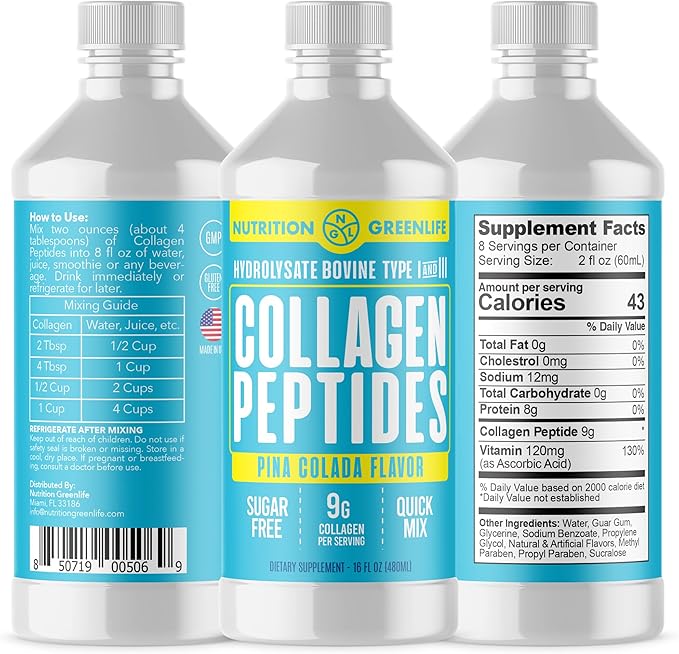 Collagen Peptides Hydrolyzed Liquid Concentrate 9000mg Hair, Skin, Nail Health Supplement Sugar Free