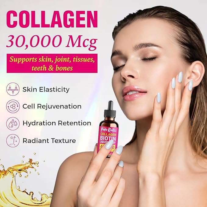 Liquid Collagen & Biotin, 2 Fl Oz (Pack of 2), 40000 mcg for Hair Skin Nails, Vitamin B7 Hydrolized Collagen Peptides Supplement for Women, Bioactive Form, Sugar Free, Raspberry Flavor