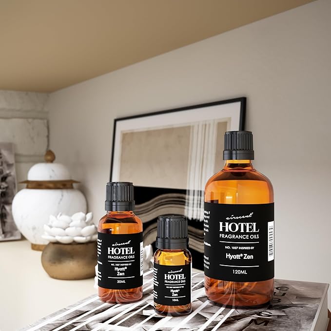 AirScent Hotel Diffuser Oil Inspired by The Hyatt Zen Hotel Scent - Premium Fragrance Oil No. 1027 for Ultrasonic and Waterless Diffusers and Crafting - 120 mL, 4 fl oz Glass Bottle with Dropper