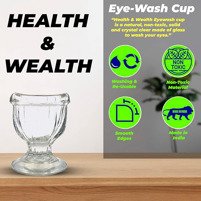 Glass Eye Wash Cup - Clean and Healthy Eyes | Soothing Relief from Irritants, Dust, Dry Eyes | Set of 2 Cups with Eye-Shaped Rim for a Snug Fit