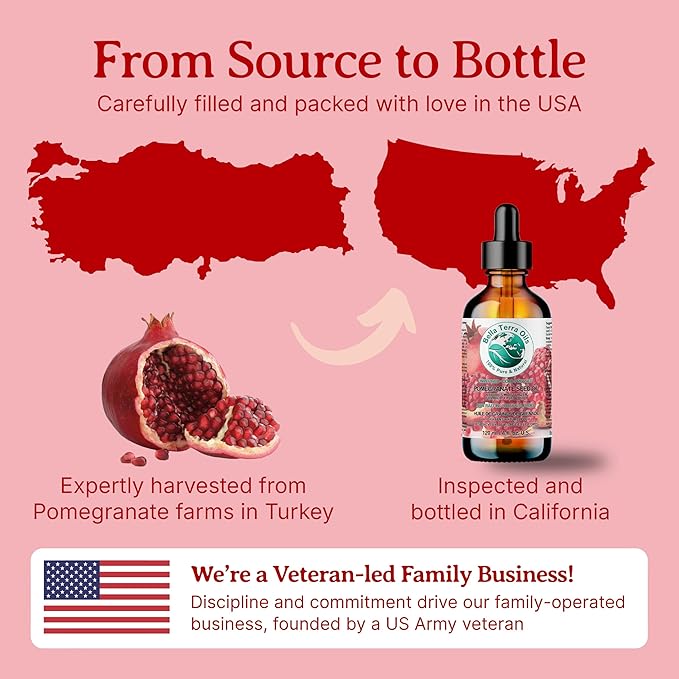 Bella Terra Oils - Organic Pomegranate Seed Oil 8 oz - Rich in Nutrients for Skin Hydration, Cold-Pressed from Organic Pomegranate Kernels