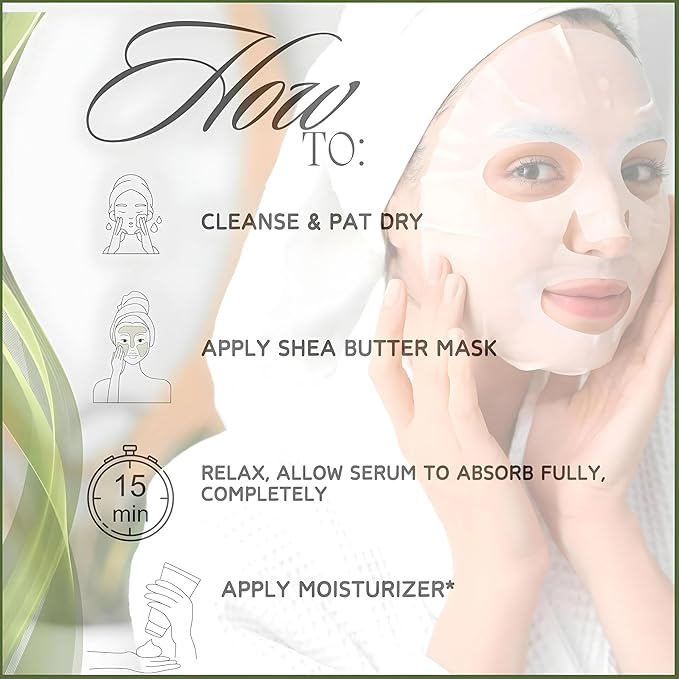 Shea Butter Facial Sheet Mask | Intense Moisture Daily Hydrating Face Masks | Face Moisturizer Skin Care Sheet | Korean Skincare | Not Tested on Animals [10 Sheets]