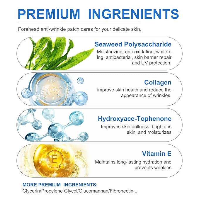 Forehead Wrinkle Patches Overnight 14pcs with Collagen & Vitamin E, Anti Wrinkle Patches for Forehead Filler & Deep Line Treatment, jelly forehead patches for Gentle Skin Care Solution