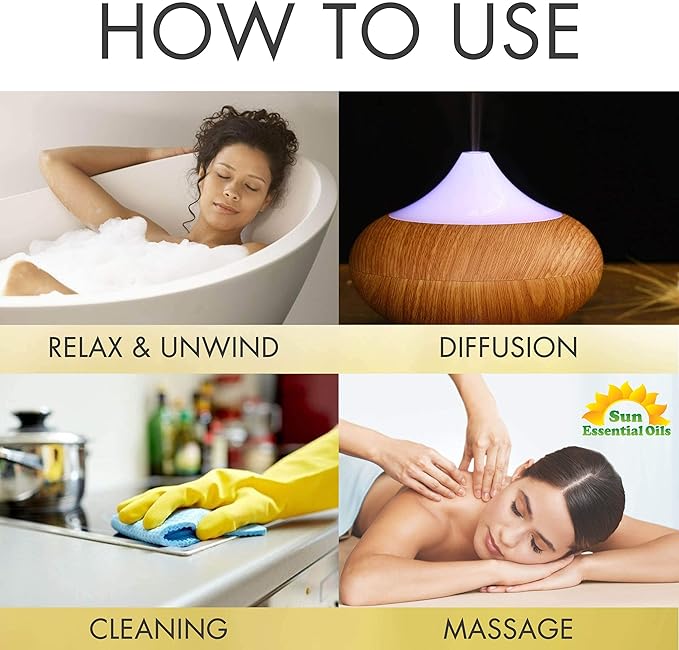 Sun Essential Oils - 4 oz Rosemary Essential Oil for Hair Growth, Skin, Scalp - Drops for Diffuser, Humidifier & Aromatherapy Massage - DIY Candle, Lotion & Shampoo Making - Help Sleep