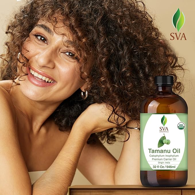 SVA Tamanu Seed Oil Organic - 32 Fl Oz – 100% Natural Cold Pressed Tamanu Oil - for Face, Skin Care, Hair Care, Scalp Massage & Body Massage – Carrier Oil