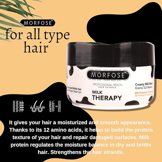 Morfose Professional Hair Mask for Dry, Damaged, or Brittle Strands 16.9 Fl oz (Milk Therapy)
