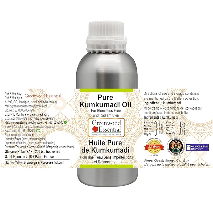 Pure Kumkumadi Oil for Blemishes Free and Radiant Skin Premium Therapeutic Grade for Hair, Skin & Aromatherapy 1250ml (42 oz)