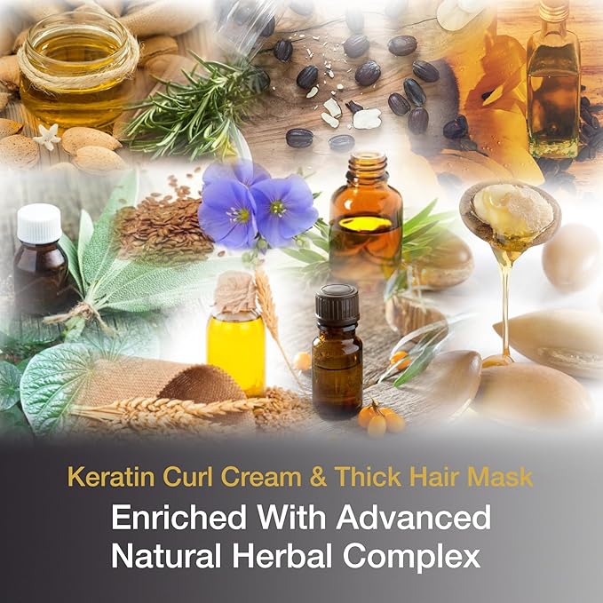 Vitamins Keratin Leave-In Conditioner and Hair Mask Kit - No Rinse Moisturizing Cream and Repair Treatment for Dry, Damaged, Curly, Wavy, Straight, Thick & Coarse Hair - Pro Salon Hair Care