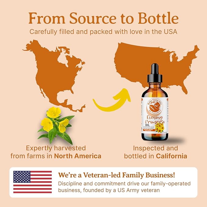 Bella Terra Oils - Organic Evening Primrose Oil 2oz - Celebrating Primrose's Nutrient Legacy, Infused with Vitamin E & Omega-6, Superior Oil Experience for the Skin