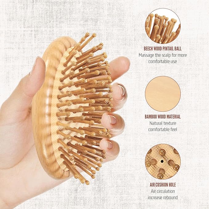 2Pcs Bamboo Scalp Massager Hair Growth, Anti-Static Wooden Brush