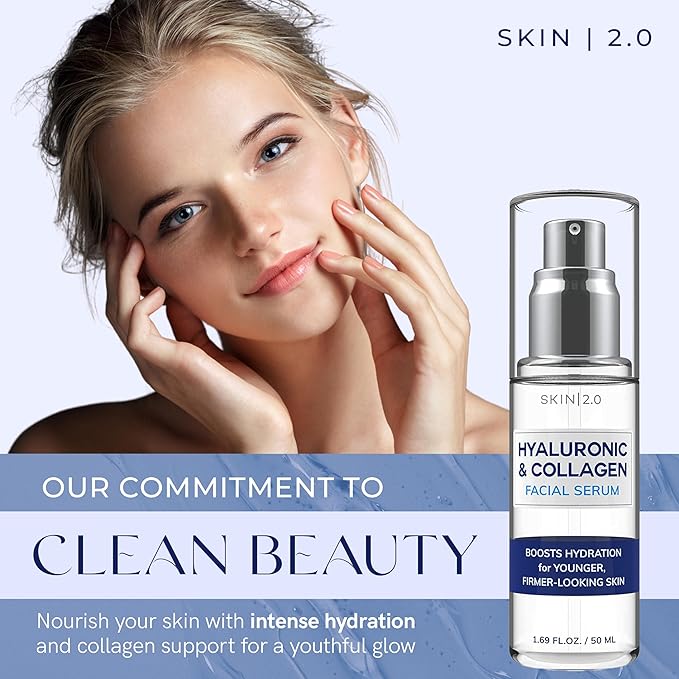 Hyaluronic Acid & Collagen Face Serum - Dermatologist Tested, Skin Tightening, Hydrating - Anti-Aging, Clean Beauty, Cruelty-Free Korean Skincare for All Skin Types - 1.69 Fl oz