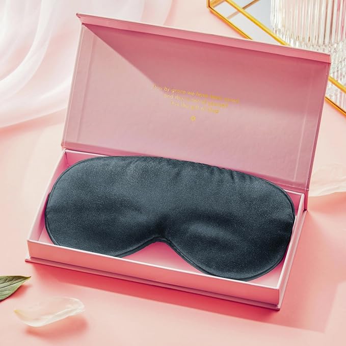 Grace & Company Silky Satin Eye Mask for Women - Premium Black Satin Silk Sleep Mask - Hydrating, Ultra Soft & Lightweight Vegan Sleeping Mask - Midnight