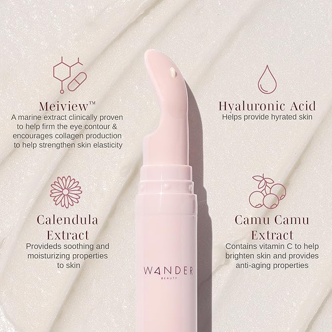 Wander Beauty Baggage Claim Everyday Eye Cream - Eye Serum for Dark Circles, Under-Eye Bags & Fine Lines - Hydrating Eye Cream with Hyaluronic Acid + Vitamin C Brightens, Tightens & Lifts - 0.5 oz