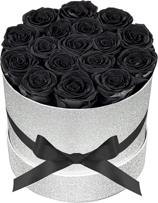 17 Black Flowers in Glitter Box, Birthday Gifts for Women, Preserved Flowers, Mothers Day Roses Gift for Mom