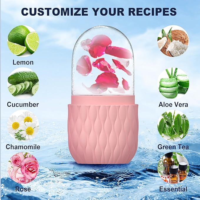 2 Pack Ice Roller for Face and Eye, Skin Care for Shrink Pores Reduce Puffiness, Nursing Tool for Fever, Redness and Swelling, Ice Cube, Ice Mold, Ice Stick, Ice Holder for Face Women Men Pink-Purple