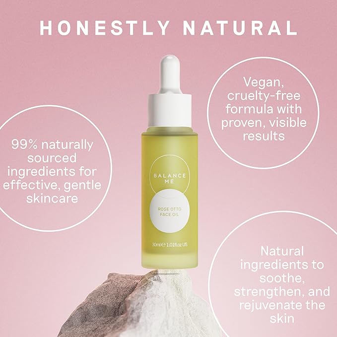 Balance Me Rose Otto Face Oil 1.01 fl oz, With Rosehip Oil To Hydrate & Nourish, Redness Reducing Skin Care Facial Oil