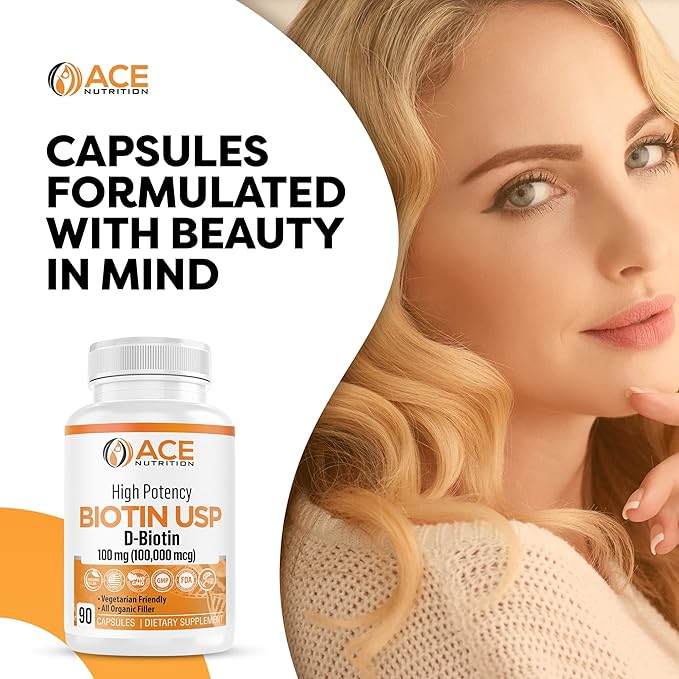 High Potency Biotin USP (D-Biotin 100,000mcg) - Superior Biotin, Organic Rice Flour, Vegetarian Capsules For Hair, Skin, & Myelin Health, Made in the USA (100mg/90 Capsules)