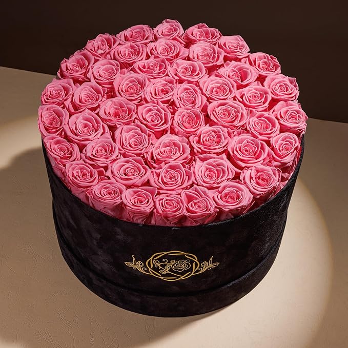 47 Roses in a Luxury Suede Box, Preserved Flowers for Women, Mothers Day Flowers for Mom, Light Pink