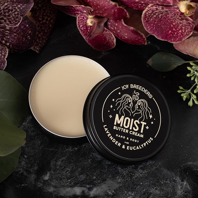 Moist Shea Butter Cream | Lavender & Eucalyptus | MEDIUM (3.5oz) | Organic Body Butter | Hand/Body Moisturizer | Clean Skincare | Aids Dry Skin | Lasting Moisture | Rich & Velvety Texture