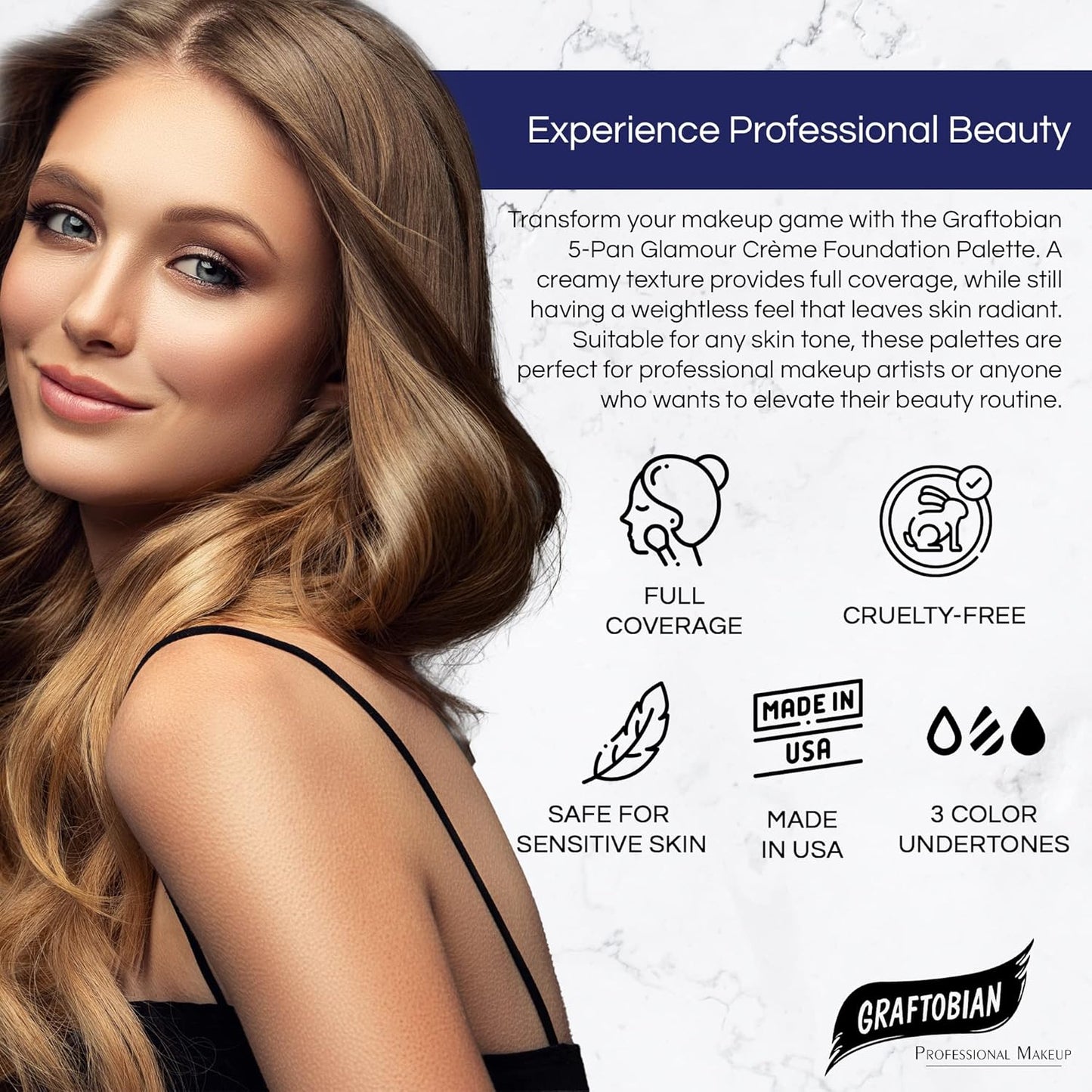 Graftobian HD Glamour Crème Foundation Palette (Ultra-Lights) - High Definition 5 Color Makeup Palette, Cream Based Foundation Concealer and Contour Palette, Full Coverage - Lightest Skin Shades