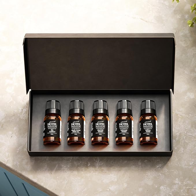 AirScent Hotel Diffuser Oil Gift Set - 5 Star Hotel Scents - 10 mL, 0.34 fl oz Fragrance Oil Set - Inspired by Westin White Tea, Edition, Marriott, Fairmont and The Ritz Carlton Signature Scents